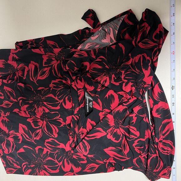 Norma Kamali XXL Red Floral Faux Wrap Dress Sleeveless Stretch Midi Bold Print - Picture 9 of 11